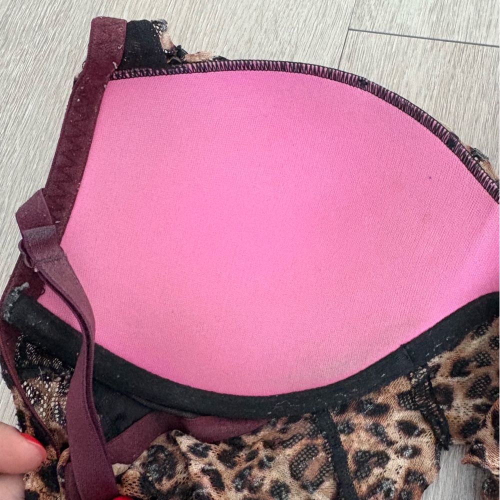 PINK Victorias Secrets Lace Bralette Small Chettah Animal Print Black Brown - Picture 7 of 11